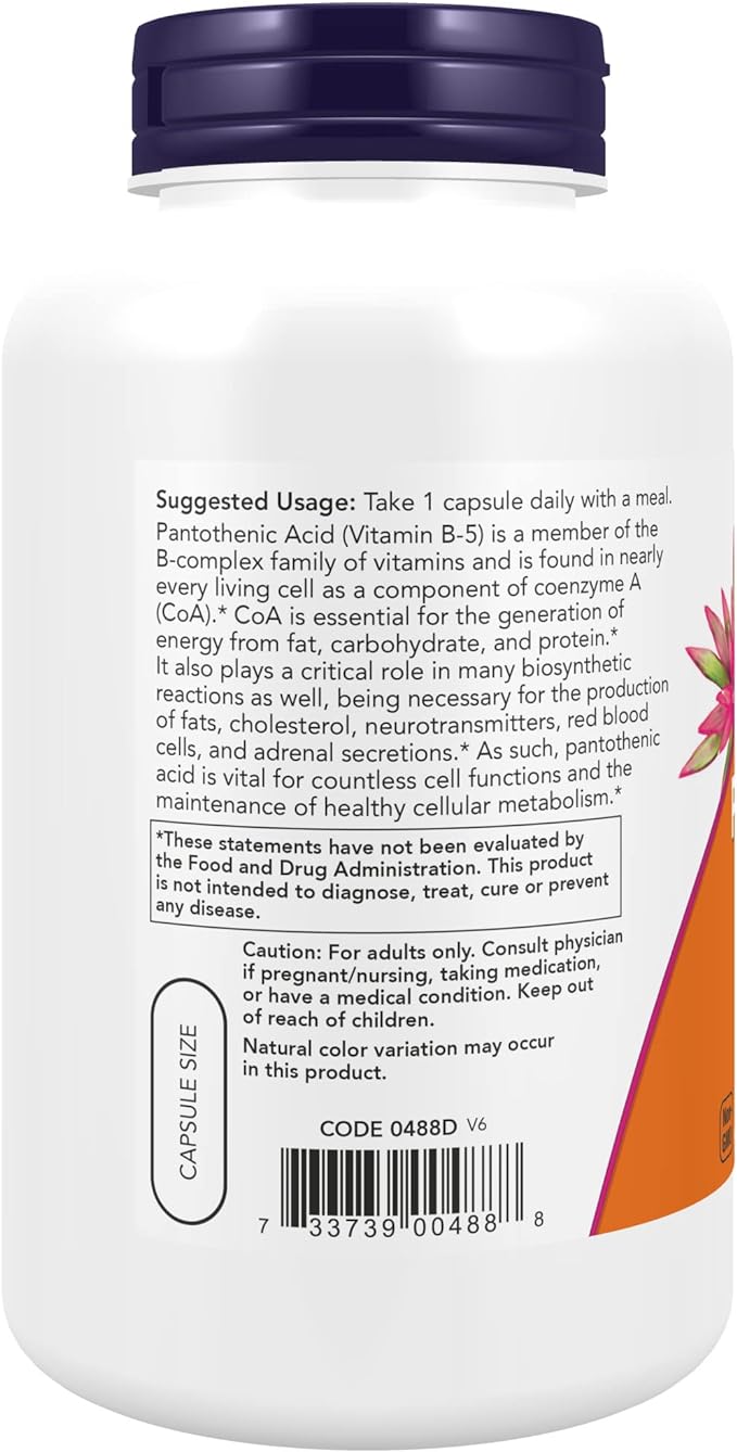 NOW Foods Supplements,Pantothenic Acid (Vitamin B-5) 500 mg,B-Complex Vitamin,250 Capsules