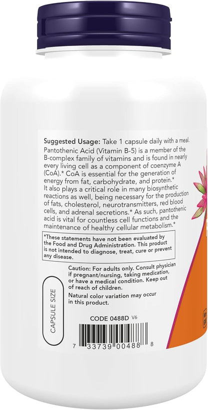 Now Supplements, Pantothenic Acid (Vitamin B-5) 500 mg, B-Complex Vitamin, 250 Capsules (Pack of 2)