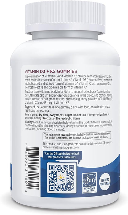 Nordic Naturals Vitamin D3 + K2 Gummies, Pomegranate - 60 Gummies - 1000 IU Vitamin D3 + 45 mcg K2 - Great Taste - Bone Health, Promotes Healthy Muscle Function - Non-GMO - 60 Servings