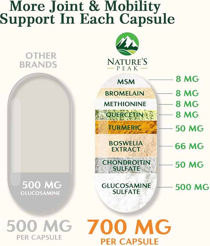 Glucosamine Chondroitin MSM Complex – Joint Supplement with Turmeric, Boswellia & Quercetin – Advanced Formula for Knee, Back, Hand & Hip Discomfort – Mobility & Flexibility Support – 60 Capsules