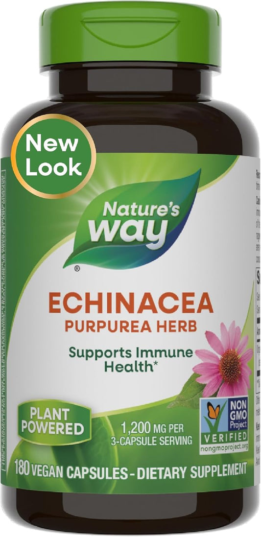Nature's Way Echinacea Purpurea Herb, Immune Support*, 1,200 mg per 3- Capsule Serving, Non-GMO Project Verified, Vegan, 180 Capsules