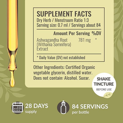 HERBAMAMA Ashwagandha Liquid Drops - Vegan Ashwagandha Root Extract for Calm & Mood Support - Non-GMO, Alcohol & Sugar-Free Calming Supplement for Adults, 28-Day Supply
