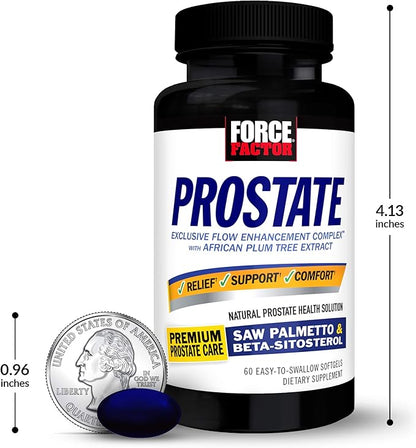 Force Factor Prostate, Saw Palmetto and Beta Sitosterol Supplement for Men, Prostate Health Support, Size Support, Urinary Relief, Bladder Control, Reduce Nighttime Urination, 60 Count (Pack of 2)
