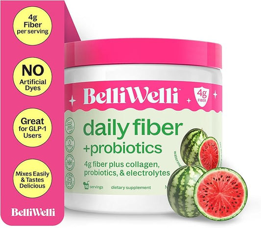Fiber Supplement for Women & Men – Premium Daily Fiber Powder from Organic Acacia with Added Collagen, Electrolytes & Probiotics – No Bloat, Constipation & Gut Health Support (Watermelon)