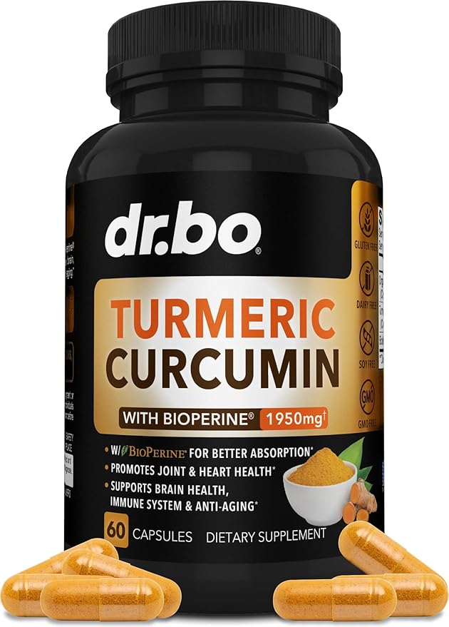 Turmeric Curcumin with BioPerine Supplement Capsules - Support Supplements with 1950mg Curcuma Longa Pure Organic Tumeric and Curcumin BioPerine Black Pepper - 60 Turmeric Pills