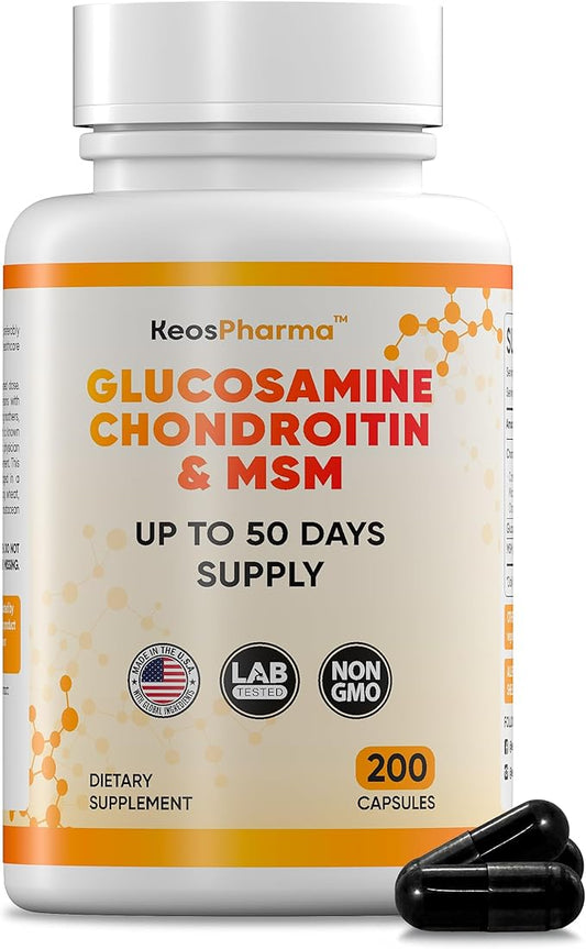 MSM Glucosamine Chondroitin MSM Capsules 200x pcs Joint Support Supplement 50 Days Supply - Chondroitin & Glucosamine Nutritional Supplements Convenient Dosage Triple Strength Formula