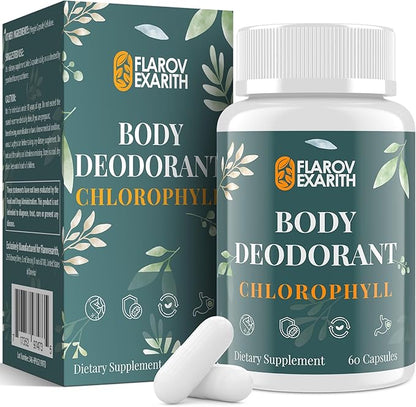 Women's Body Deodorizing Supplement – Chlorophyll Capsules for Body Odor, Fresh Breath & Gut Detox, For Workouts & Social Confidence – Vegan with Matcha Green Tea, Apple Cider Vinegar (60 Caps)