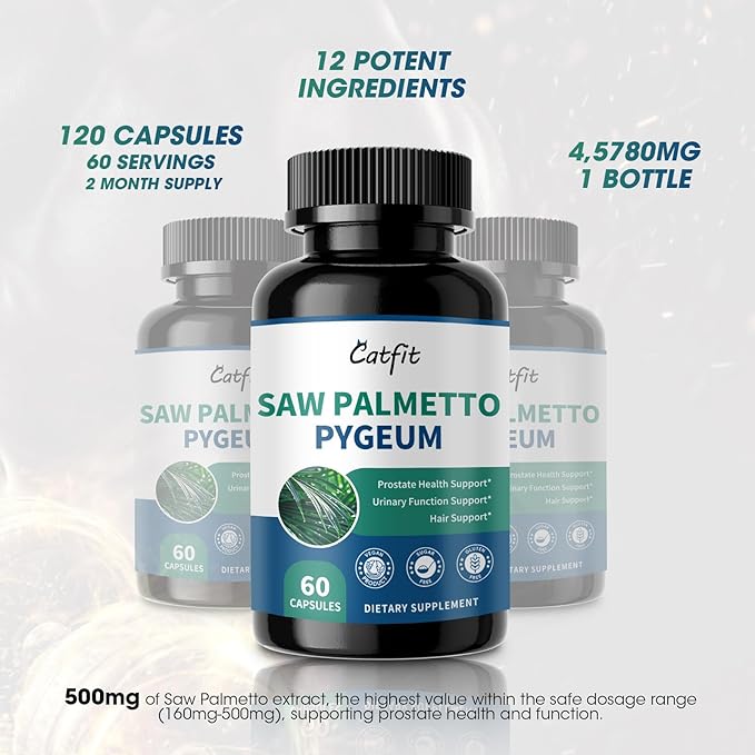 Saw Palmetto for Men 500mg - Prostate Support, Urinary & Hair Health Supplement with Pumpkin Seed Oill, Pygeum - Herbal Complex for Men's Wellness, Vegan Formula, 60 Capsules