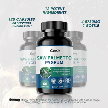 Saw Palmetto for Men 500mg - Prostate Support, Urinary & Hair Health Supplement with Pumpkin Seed Oill, Pygeum - Herbal Complex for Men's Wellness, Vegan Formula, 60 Capsules
