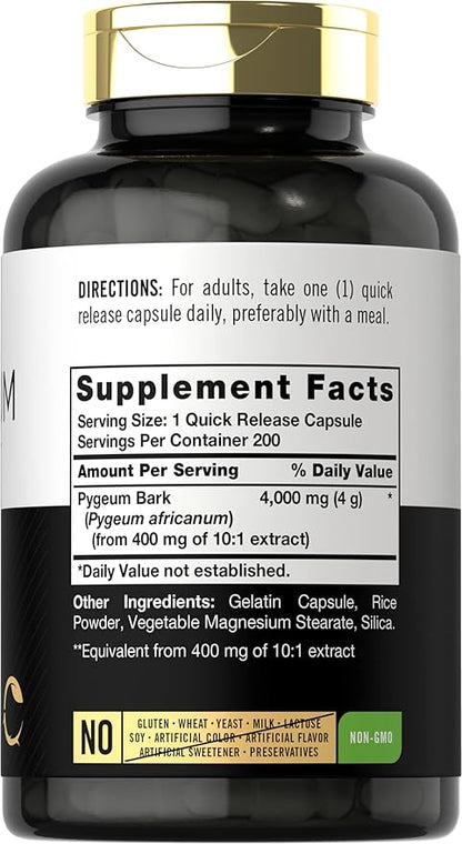 Carlyle Pygeum Africanum Bark | 200 Capsules | High Potency Extract | Non-GMO, Gluten Free Supplement