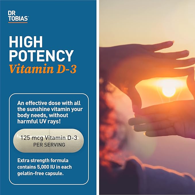 Dr. Tobias Vegan Omega 3 Algae Oil and Vitamin D3 5000 IU, Essential Nutrients to Support Brain, Heart, Bones, Immune System & Optimal Wellness