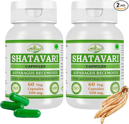 Morsan Shatavari (Asparagus Racemosus) Capsules | Combo Pack of 2 x 60 x 500 mg. Veg. Capsules (2)