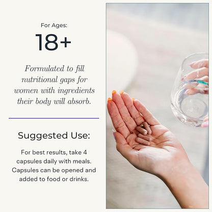 Multivitamin for Women (120 Vegetarian Capsules) Whole Food Vitamin with Essential Nutrients, Natural Calcium, Magnesium, Selenium, Zinc, Biotin, Vitamin A, B6, C, D3, E, K and More