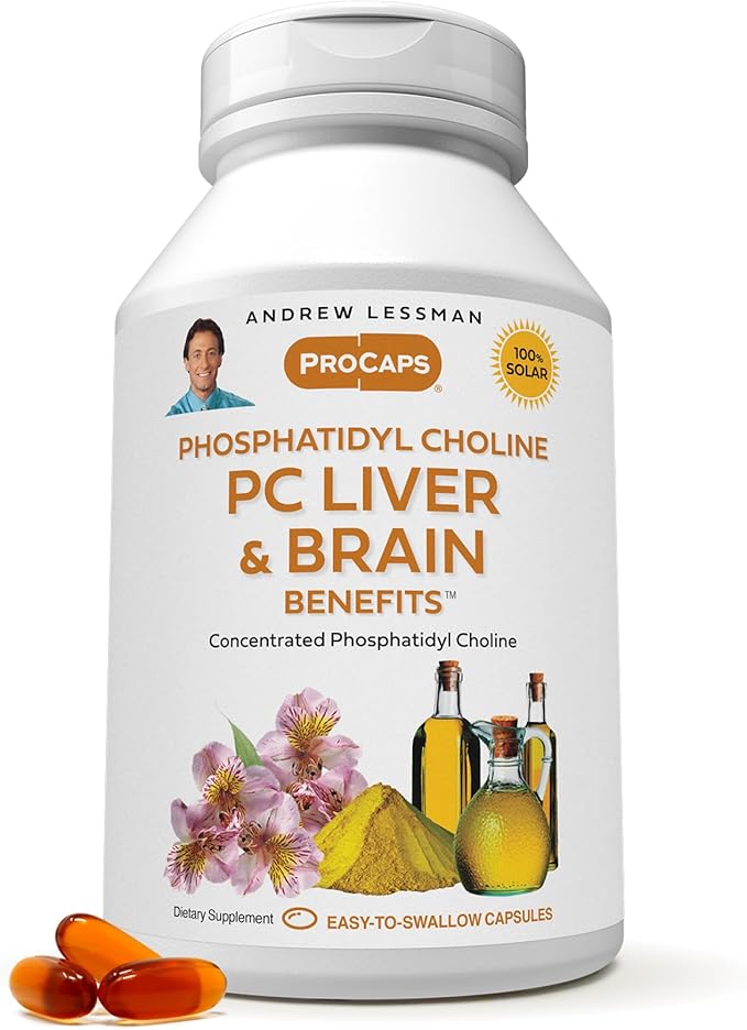 ANDREW LESSMAN PC Liver and Brain Benefits 360 Softgels - Phosphatidyl Choline, Most Important Building Block for Healthy Liver and Brain Structure, Function. No Additives. Easy to Swallow Softgels