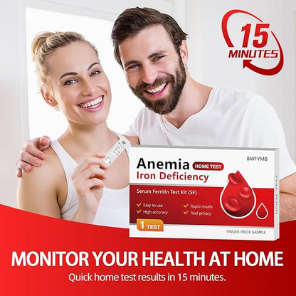 Iron Deficiency Test Kit for Home Use, Rapid & Accurate Anemia Test Kit for Adults & Children, Easy to Use & Read, 1 Test