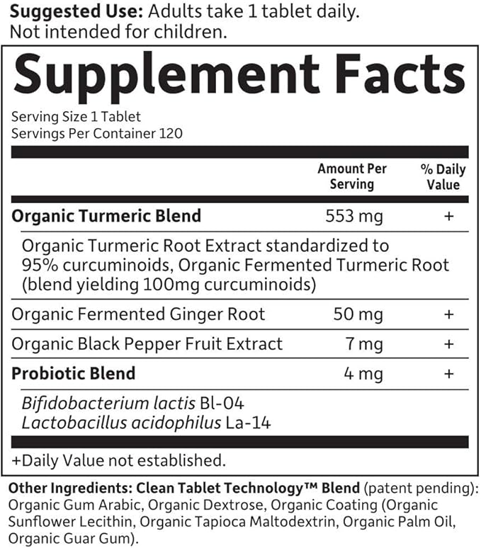 Garden of Life Organics Extra Strength Turmeric Inflammatory Response 120 Tablets-100Mg Curcumin (95% Curcuminoids) Black Pepper, Probiotics, Organic Non-GMO Vegan Gluten Free Herbal Supplement