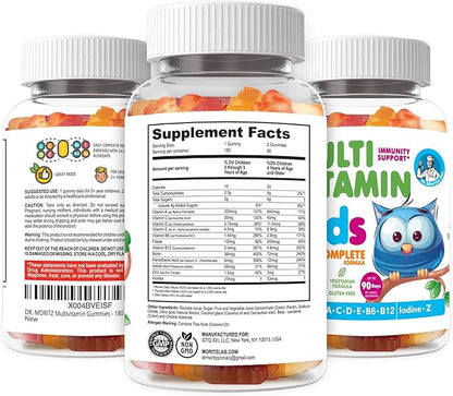 DR. MORITZ Kids Multivitamin Gummies - with Kids Vitamins A C D E B6 B12 Zinc & More- Complete Daily Support- Vegetarian & Non-GMO Multivitamins for Children (180 Count)