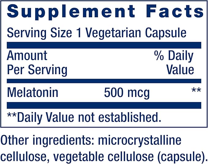 Life Extension Melatonin, 500 mcg – Gently Promotes Sleep, Low Dose, Value Size – Non-GMO, Gluten-Free, Vegetarian – 200 Capsules