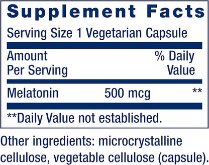 Life Extension Melatonin, 500 mcg – Gently Promotes Sleep, Low Dose, Value Size – Non-GMO, Gluten-Free, Vegetarian – 200 Capsules