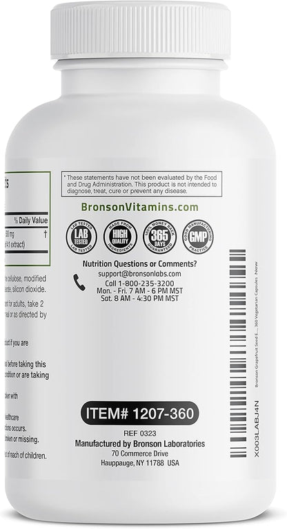 Bronson Grapefruit Seed Extract 500 MG per Serving Citrus Paradisi Supports Immune Health & Helps Maintain a Healthy Gastrointestinal Tract - Non-GMO, 360 Vegetarian Capsules