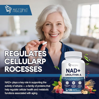NAD Supplement for Women Men with Urolithin A, Resveratrol, PQQ, Alpha Lipoic Acid, Quercetin | NAD+ Supplement for Anti Aging, Energy, Antioxidant, Metabolism Support, 120 Capsules