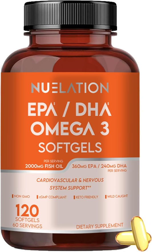 Omega 3 Fish Oil 2000mg. Fish Oil Omega 3 Supplements to Support Heart Health, Brain Functions and Cardiovascular System - Non-GMO, Gluten-Free & Keto-Friendly - 60 Servings, 120 Softgels