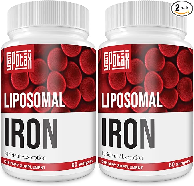 Liposomal Fe Iron Supplement for Women,65 mg Iron Supplements with Folic Acid & Vitamin B12 for Men,Red Blood Cell Production,Energy Support for Adults Iron Deficiency 60 Softgels(2 Bottle)