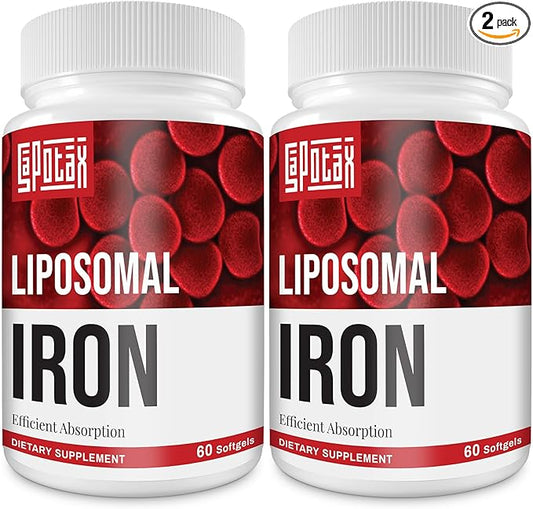 Liposomal Fe Iron Supplement for Women,65 mg Iron Supplements with Folic Acid & Vitamin B12 for Men,Red Blood Cell Production,Energy Support for Adults Iron Deficiency 60 Softgels(2 Bottle)