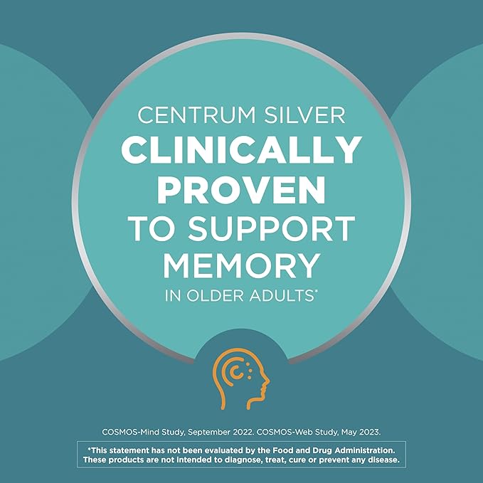 Centrum Silver Multivitamin for Adults 50 Plus, Multivitamin/Multimineral Supplement, Vitamin D3, B Vitamins, Gluten Free, Non-GMO Ingredients, Supports Memory and Cognition in Older Adults - 220 Ct