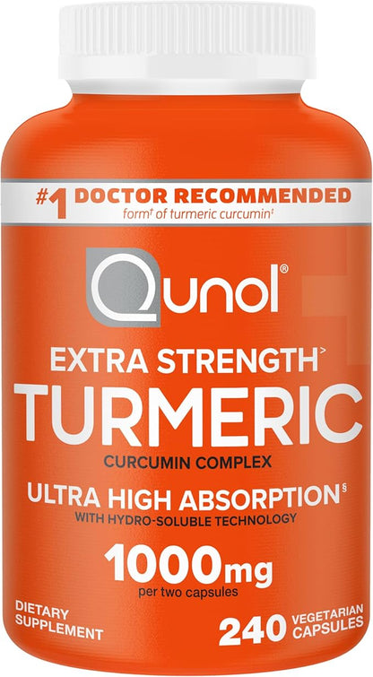 Qunol Turmeric Curcumin Supplement, 1000mg with Ultra High Absorption, for Joint Support, Extra Strength Capsules, 240 Count