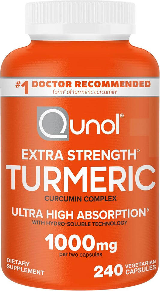 Qunol Turmeric Curcumin Supplement, 1000mg with Ultra High Absorption, for Joint Support, Extra Strength Capsules, 240 Count