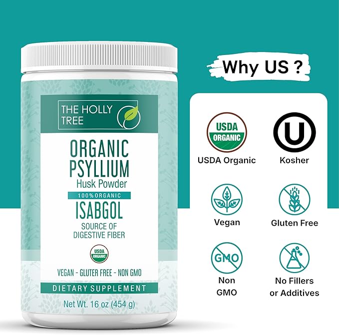 Organic Psyllium Husk Powder 16 oz - Premium Psyllium Husk Fiber Supplement - Psyllium Husk Powder Organic for Gut Cleanse & Regularity - Vegan, Gluten-Free, Non-GMO, USDA Organic