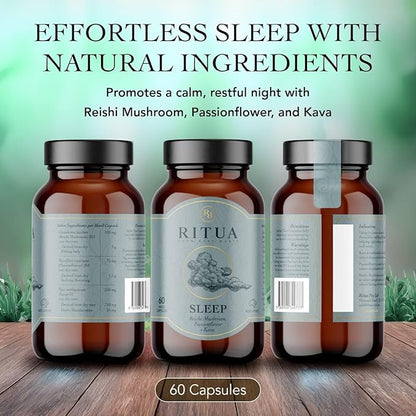 Wellness Natural Sleep Supplement, Deep Sleep Aid, Mushroom Supplement with Kava Powder, Reishi Mushroom and Passionflower Extracts, Alternate to Sleep Gummies, Promotes Relaxation, 60 Capsules
