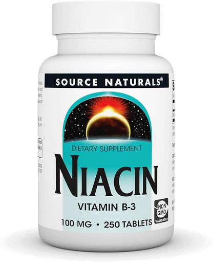 Source Naturals Niacin 100 mg Vitamin B-3, Non-GMO - 250 Tablets