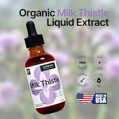 Milk Thistle 2 fl oz Liquid Extract - Natural Liver Support Drops - Cleanse and Detox Herbal Supplement - Silybum Marianum Tincture for Man & Woman - Family Size - High Potency - 45-Day Supply