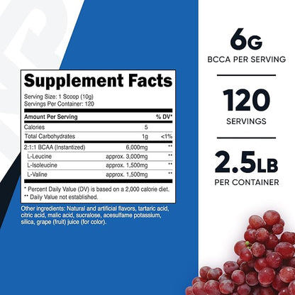 Nutricost BCAA Powder (Grape, 120 Servings) - Gluten Free, Non-GMO, Vegetarian, Optimal 2:1:1 Ratio
