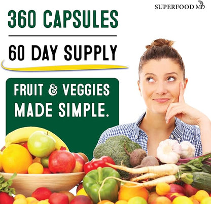 Superfood Fruit and Veggie Supplement - Fruit and Veggie Capsules 100% Whole Super Fruit and Super Vegetable Supplements & Vitamins, with Olive Leaf (720 Count (Pack of 4))