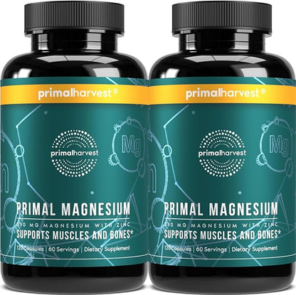 Primal Harvest Magnesium Supplement Complex 310mg by Primal Harvest with Magnesium Glycinate, Citrate, Malate, and Zinc 2 Pack, 120 Capsules