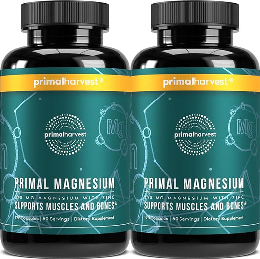 Primal Harvest Magnesium Supplement Complex 310mg by Primal Harvest with Magnesium Glycinate, Citrate, Malate, and Zinc 2 Pack, 120 Capsules