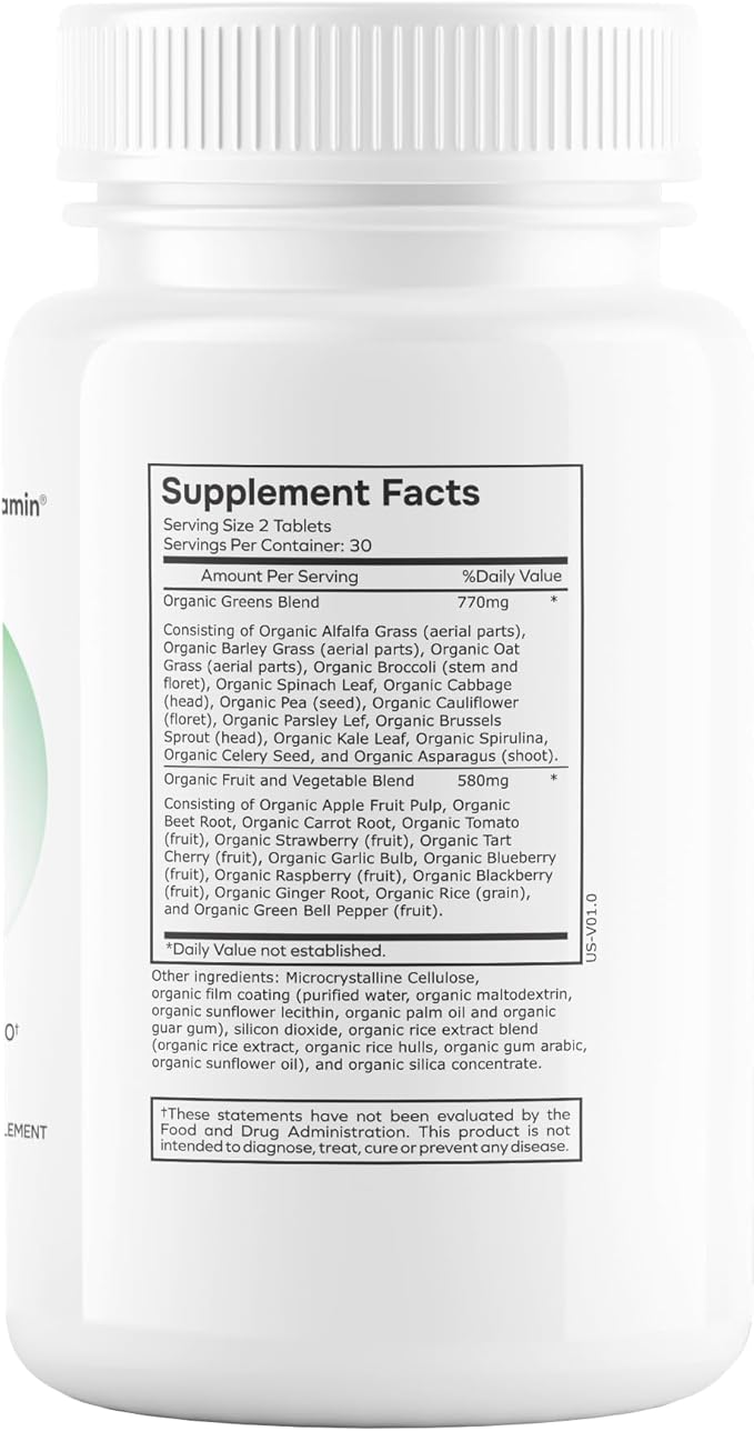 Green Fuel Organic Greens Tablets - Organic Greens, Fruit and Vegetable Blend