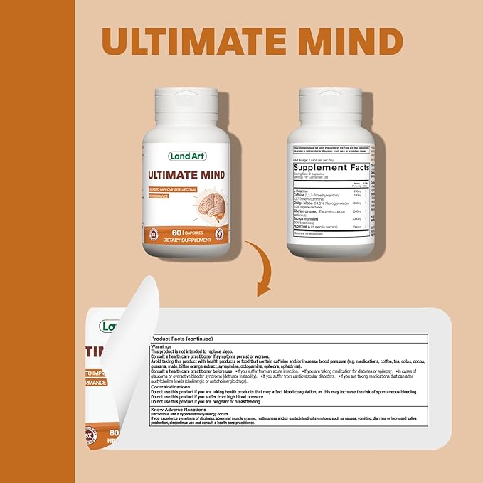 Ultimate Mind – Brain Supplement – 6 Actives – Memory, Focus, Cognitive Functions, Mental Sharpness, and Brain Energy – Brain Boost- 60 Capsules