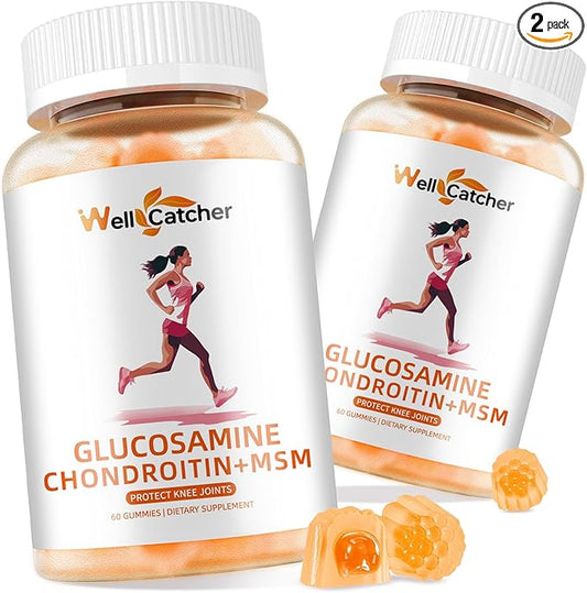 Glucosamine Chondroitin Gummies with MSM for Men Women - Sugar Free Extra Strength Joint Support Glucosamine Gummies Supplement for Adults Flexibility Back Knees Hands Pineapple Flavor (2 Packs)