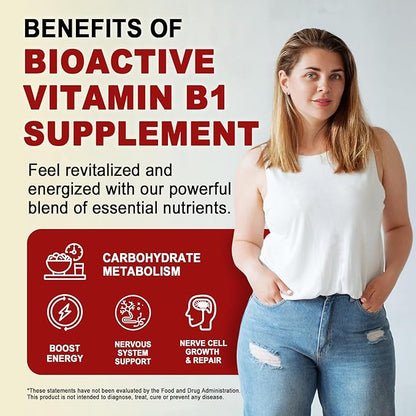 Vitamin B1 Gummies - Benfotiamine 500mg, Vitamin B1 B6 B12 Complex, 3.6X More Effective Than Thiamine, Carbohydrate & Energy Plus Healthy Nervous System, 1 Pack