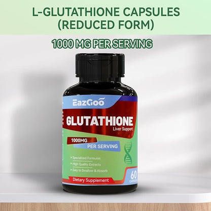 Glutathione Supplement 1000mg Antioxidant Supplement - Premium Vegan Formula for Immune Support, Skin Brightening & Liver Detox – Allergen-Free, Non-GMO, Effective Wellness Boost (60 Capsules)