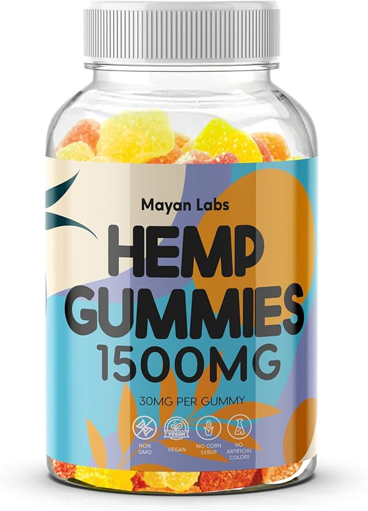 Organic Hemp Gummies Natural Pure Nature's Leaf Hemp Oil Extract - L-Theanine Sea Moss Vitamin B2 Extra Strength High Potency GABA Gummy for Adults Made in USA