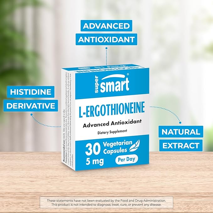 Supersmart L-Ergothioneine Supplement 5mg per Day (Advanced Antioxidant) | Non-GMO - 30 Vegetarian Capsules