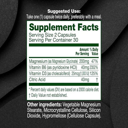 Magnesium Glycinate Complex 60 Capsules with Vitamin B6, D3, Citric Acid Supplement for Muscle, Bones, Sleep, Energy