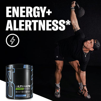 Cellucor C4 Ultimate Shred Pre Workout Powder for Men & Women, Metabolism Supplement with Ginger Root Extract, ICY Blue Razz, 20 Servings (Pack of 1)