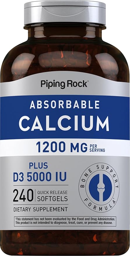 Piping Rock Calcium 1200 mg with Vitamin D3 | 240 Softgels | Absorbable Calcium Carbonate Pills | Non-GMO, Gluten Free Supplement