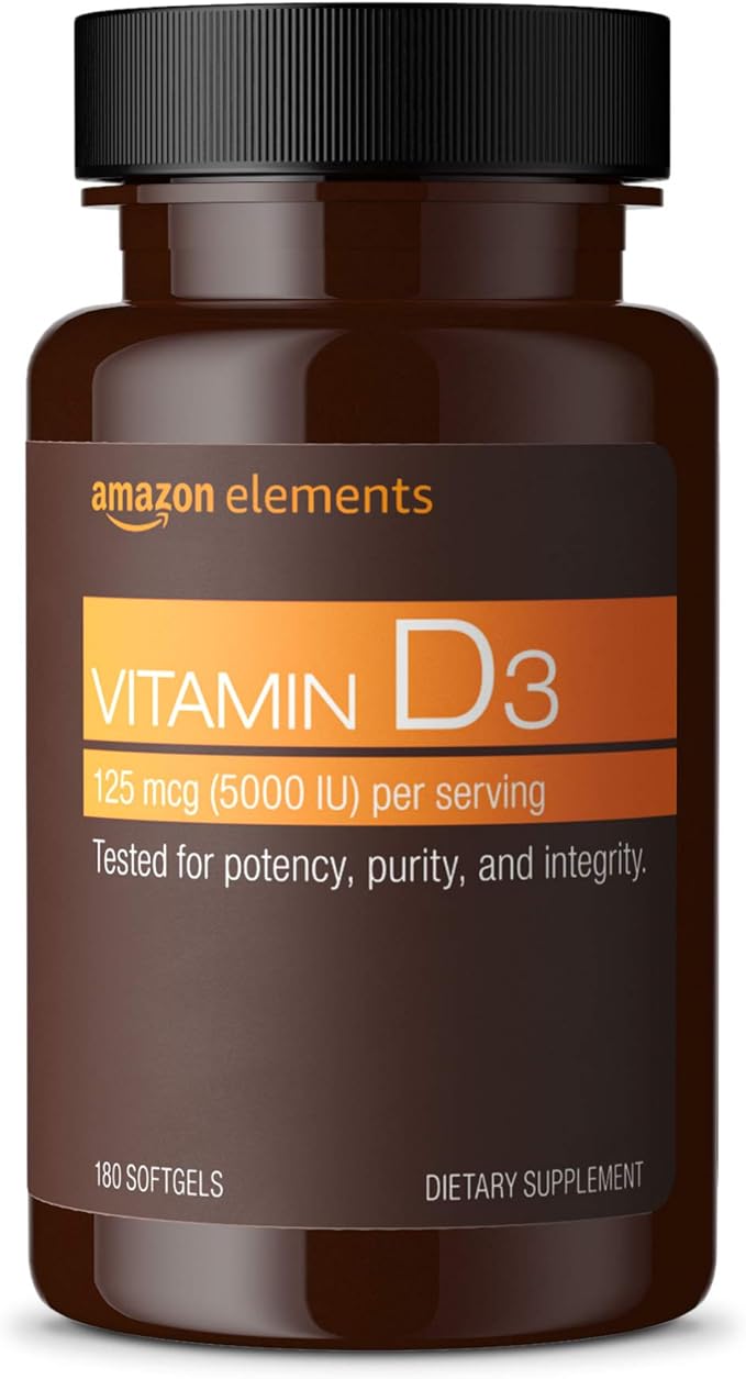 Amazon Elements Chelated Magnesium Glycinate (240 Tablets) and Vitamin D3 (180 Softgels)